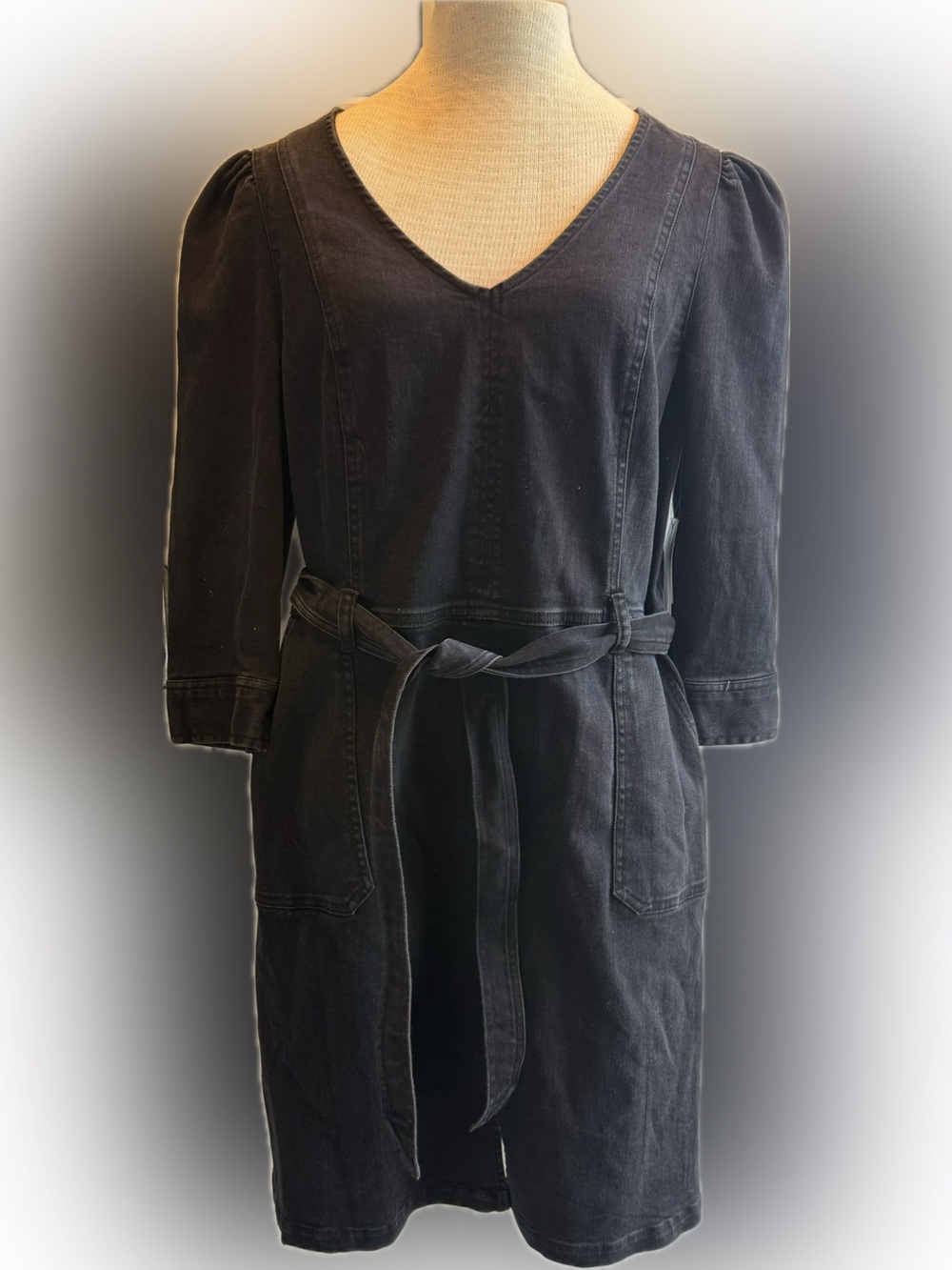 Liz Claiborne Black Denim Tie-Waist Jumpsuit Dress